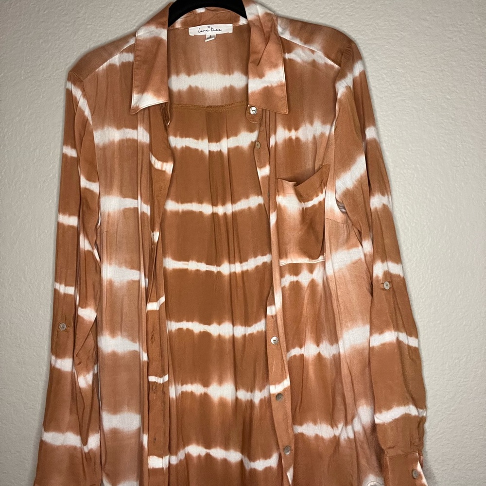 Orange tie dye button up blouse